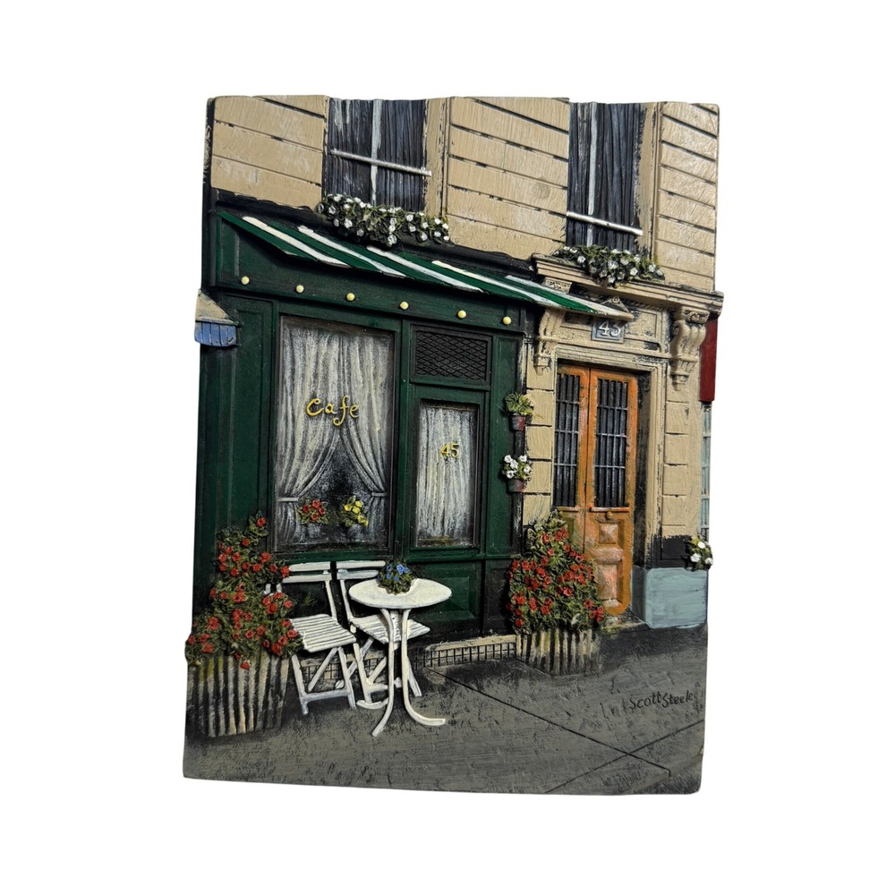 Scott Steele 3D Wall Plaque Art Paris Cafe Street Scene French Decor Cottagecore